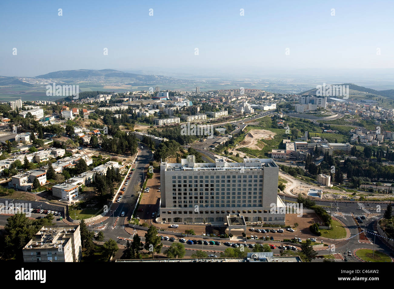 Photographie aérienne du Plaza Hotel à Nazerat 'Illit dans la basse Galilée Banque D'Images