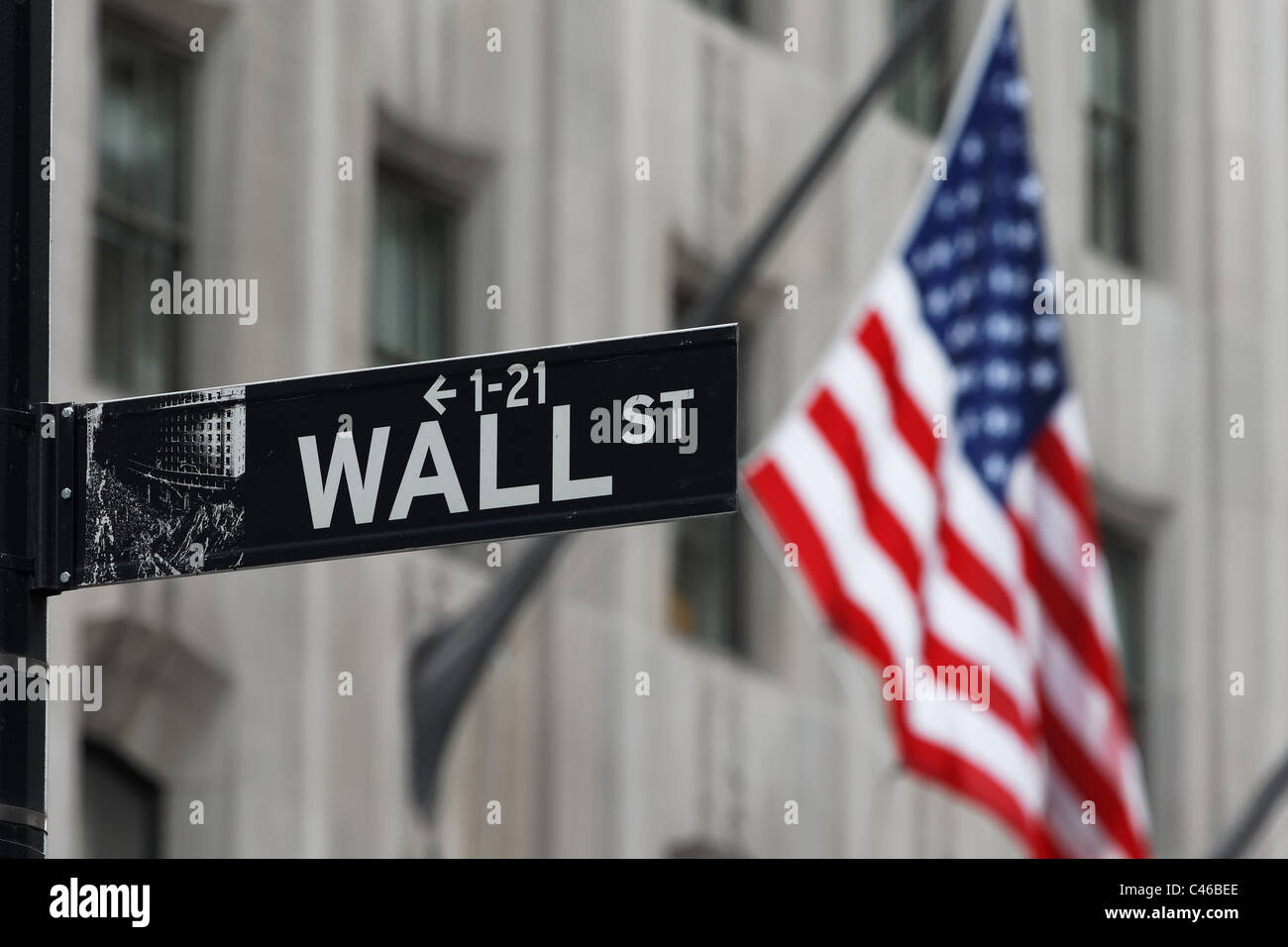 La région de Wall Street à New York City's financial district abrite la Bourse de New York. Banque D'Images