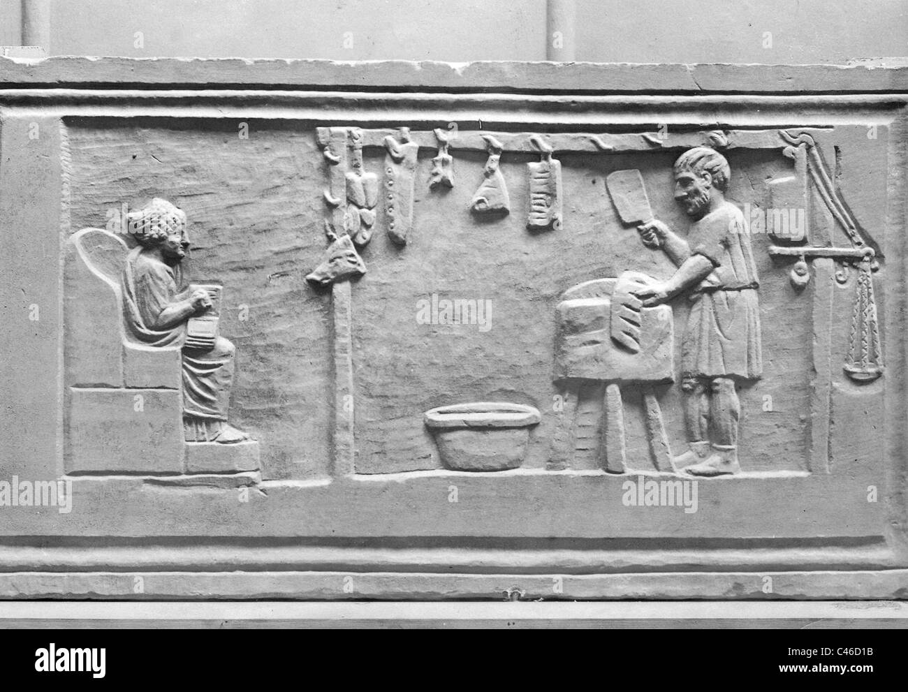Décharge de romain avec une scène d'une boucherie Banque D'Images