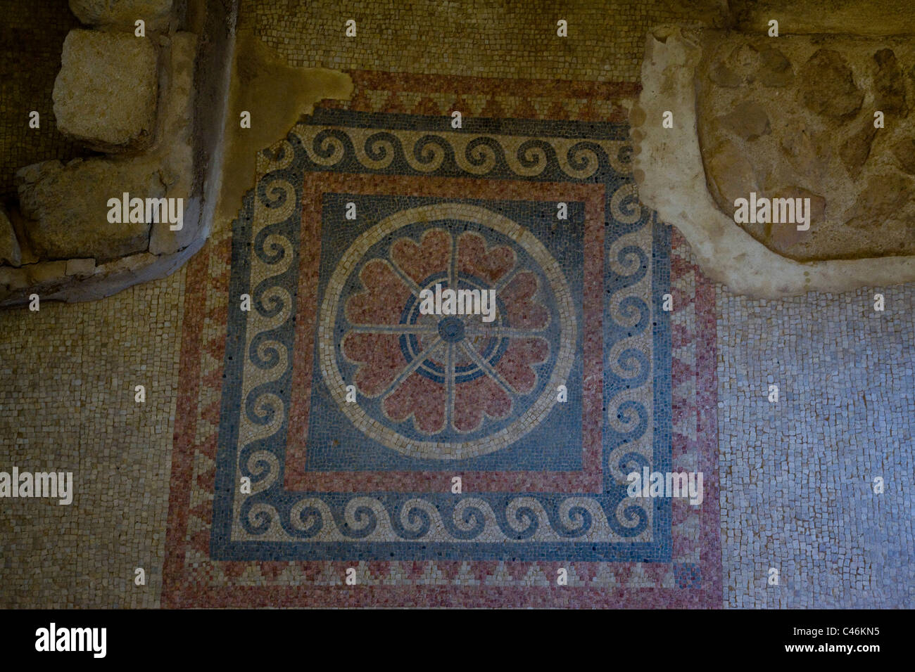 Photographie d'un sol en mosaïque dans le archeolgic site de Masada Banque D'Images