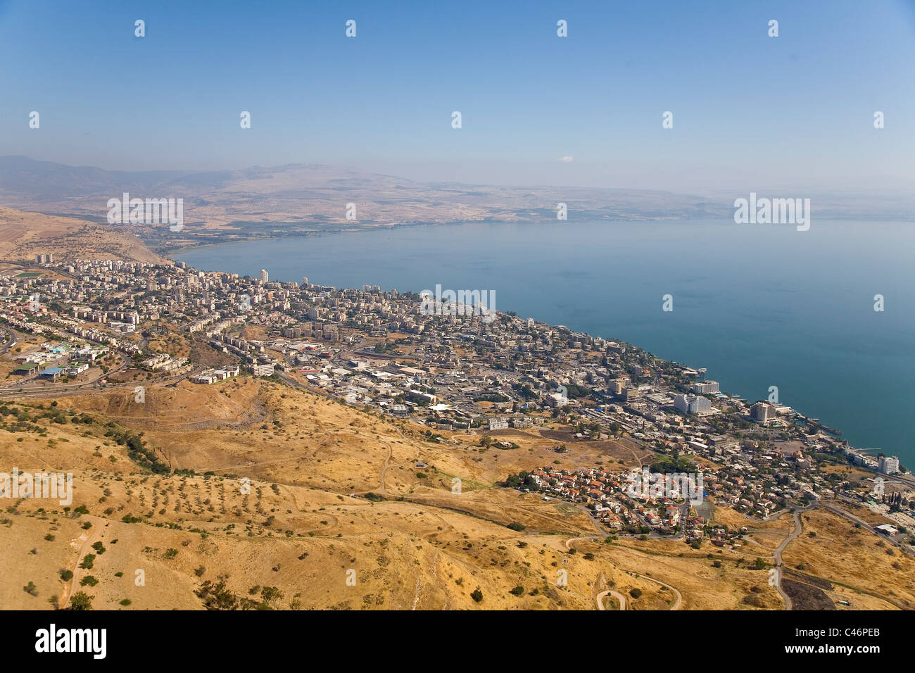 Photographie aérienne de la ville de Tibériade, dans la mer de Galilée Banque D'Images