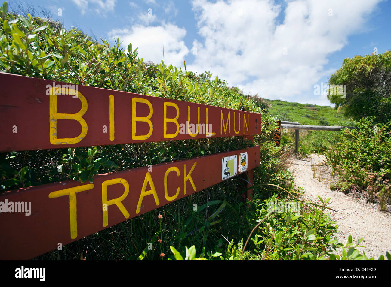 Pour signer en piste Bibbulmun Torndirrup National Park. Albany, Australie occidentale, Australie Banque D'Images