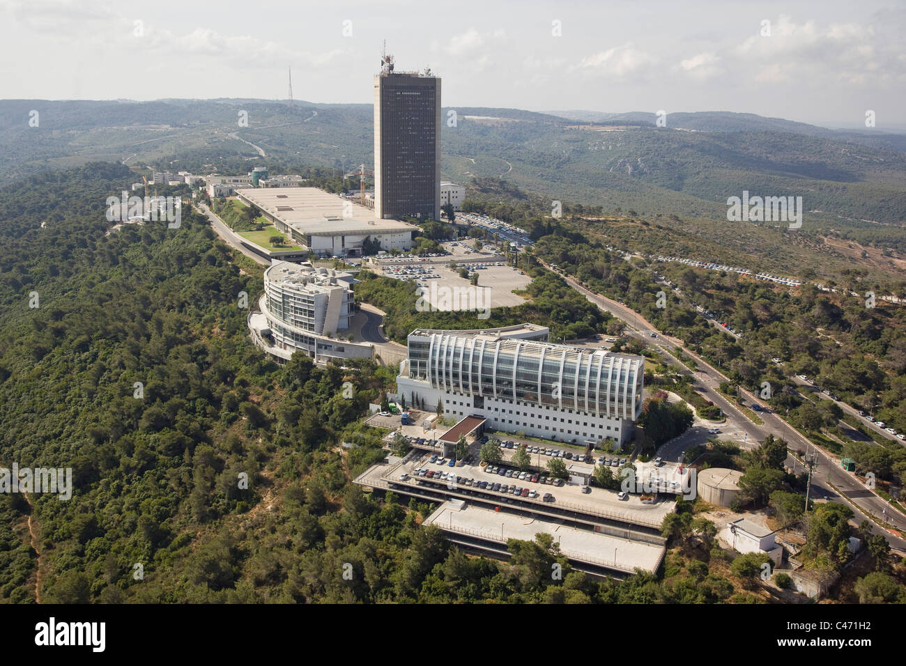 Vue aérienne de l'Université de Haïfa sur le sommet du mont carmel Banque D'Images