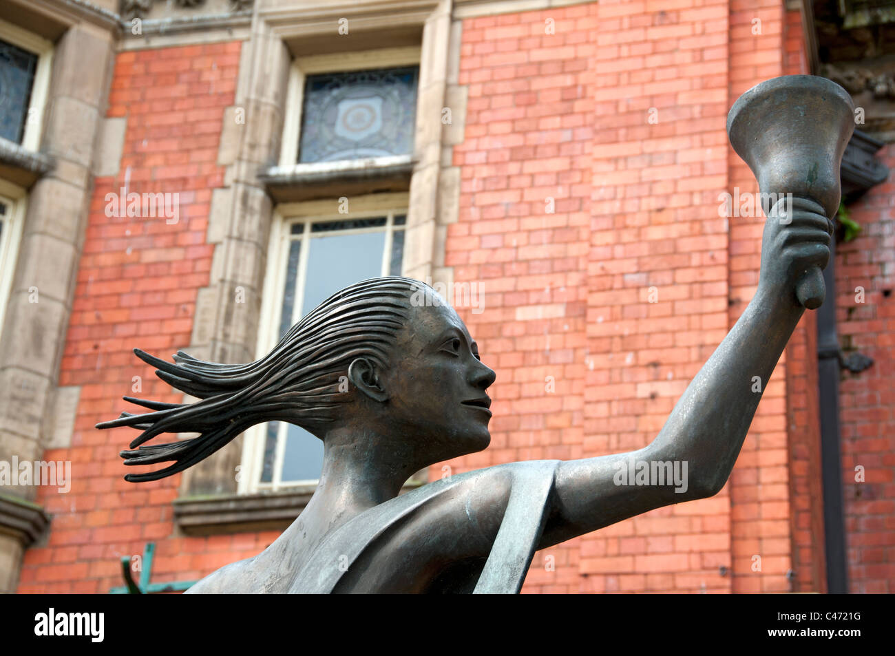 Détail de la statue "chartiste", par Stephen Broadbent. Hyde de ville, Hyde, Tameside, Manchester, Angleterre, RU Banque D'Images