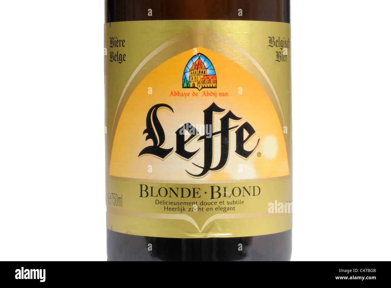 La bière belge Leffe blonde blonde bouteille Banque D'Images