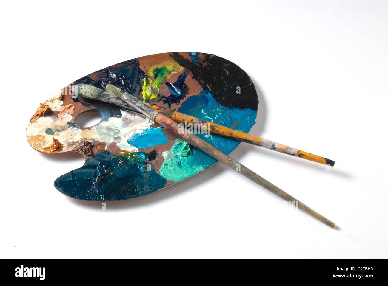 L'artiste en bois léger et de brosses de peinture Banque D'Images