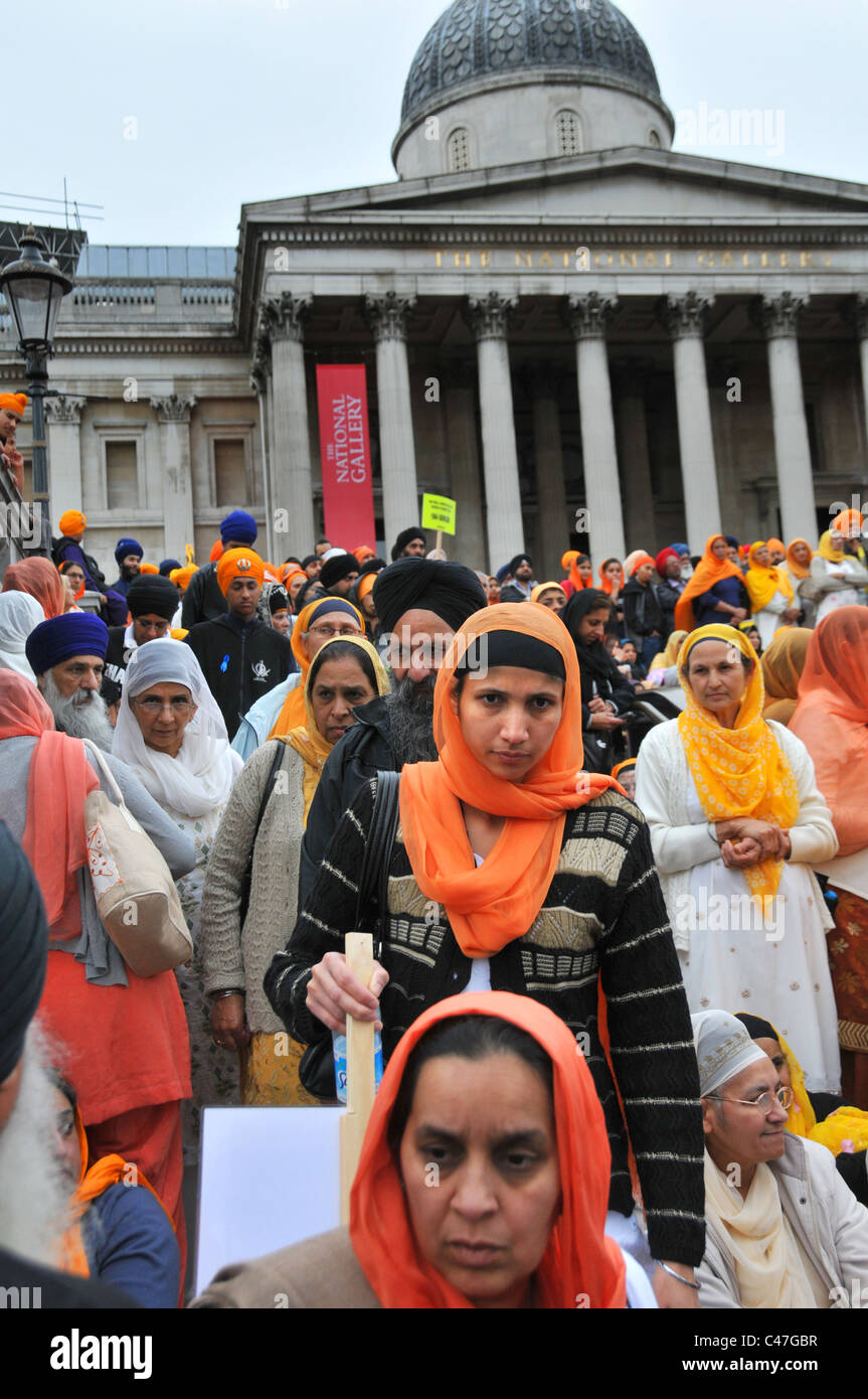 Trafalgar Square 5 juin 2011 le Temple d'or sikh d'Amritsar massacre 1984 manifestation de commémoration Banque D'Images
