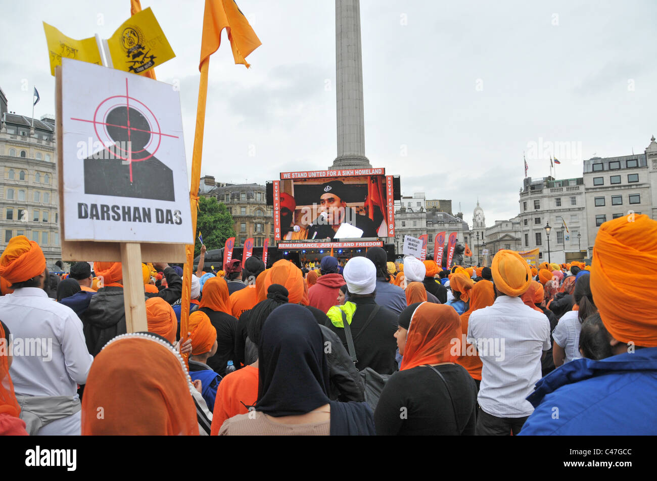 Trafalgar Square 5 juin 2011 le Temple d'or sikh d'Amritsar massacre 1984 manifestation de commémoration Banque D'Images