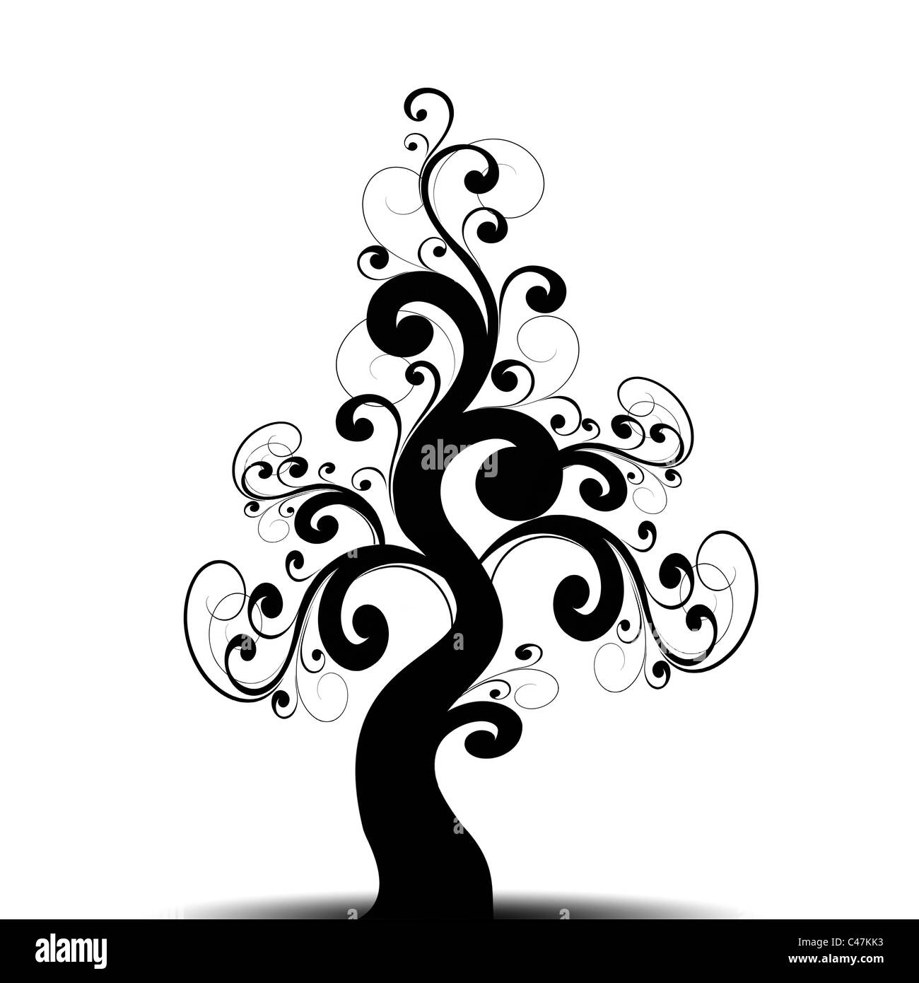 Beaux Art et arbre silhouette noire Banque D'Images