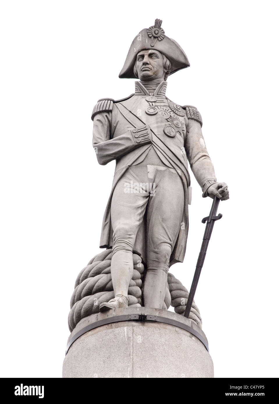 Statue de Nelson sur le dessus de la Colonne Nelson à Trafalgar Square, Londres, Angleterre Royaume-uni très Hi Res Banque D'Images