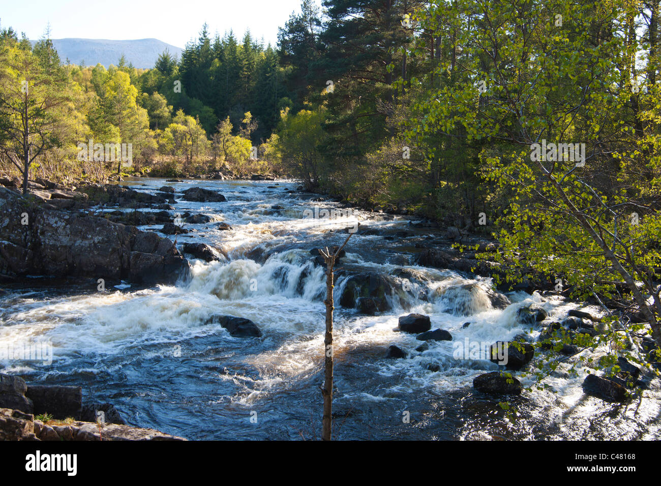 Chutes de la Tummel, River Tummel, à la recherche de Station House, Pitlochry, Perthshire, Écosse, Royaume-Uni Banque D'Images