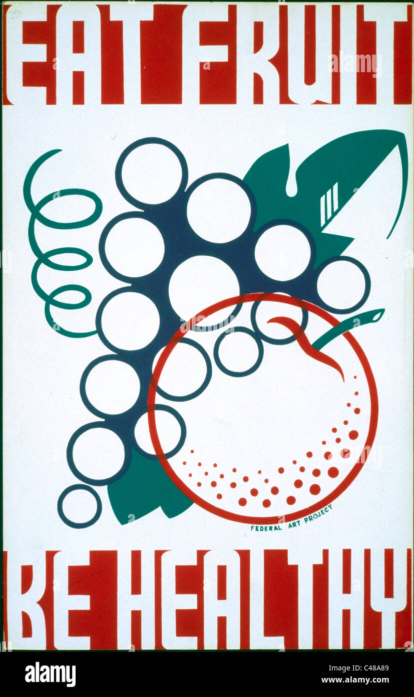 Manger sain Fruit-Be affiche créée par le gouvernement fédéral du projet d'Art entre 1936 et 1938. Bibliothèque du Congrès. (Richard B. Levine) Banque D'Images