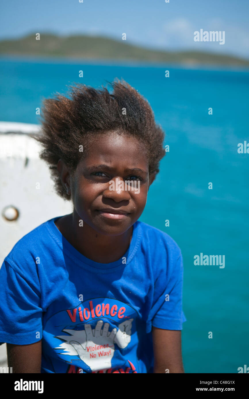 Fille d'insulaires du détroit de Torres. Horn Island, îles du détroit de Torres, Queensland, Australie Banque D'Images