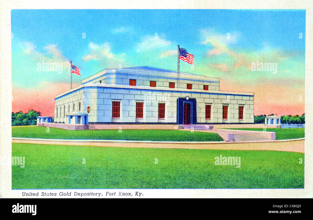 Vintage 1938 Carte postale de l'Organisation des membres de dépôt d'or de Fort Knox, Kentucky Banque D'Images