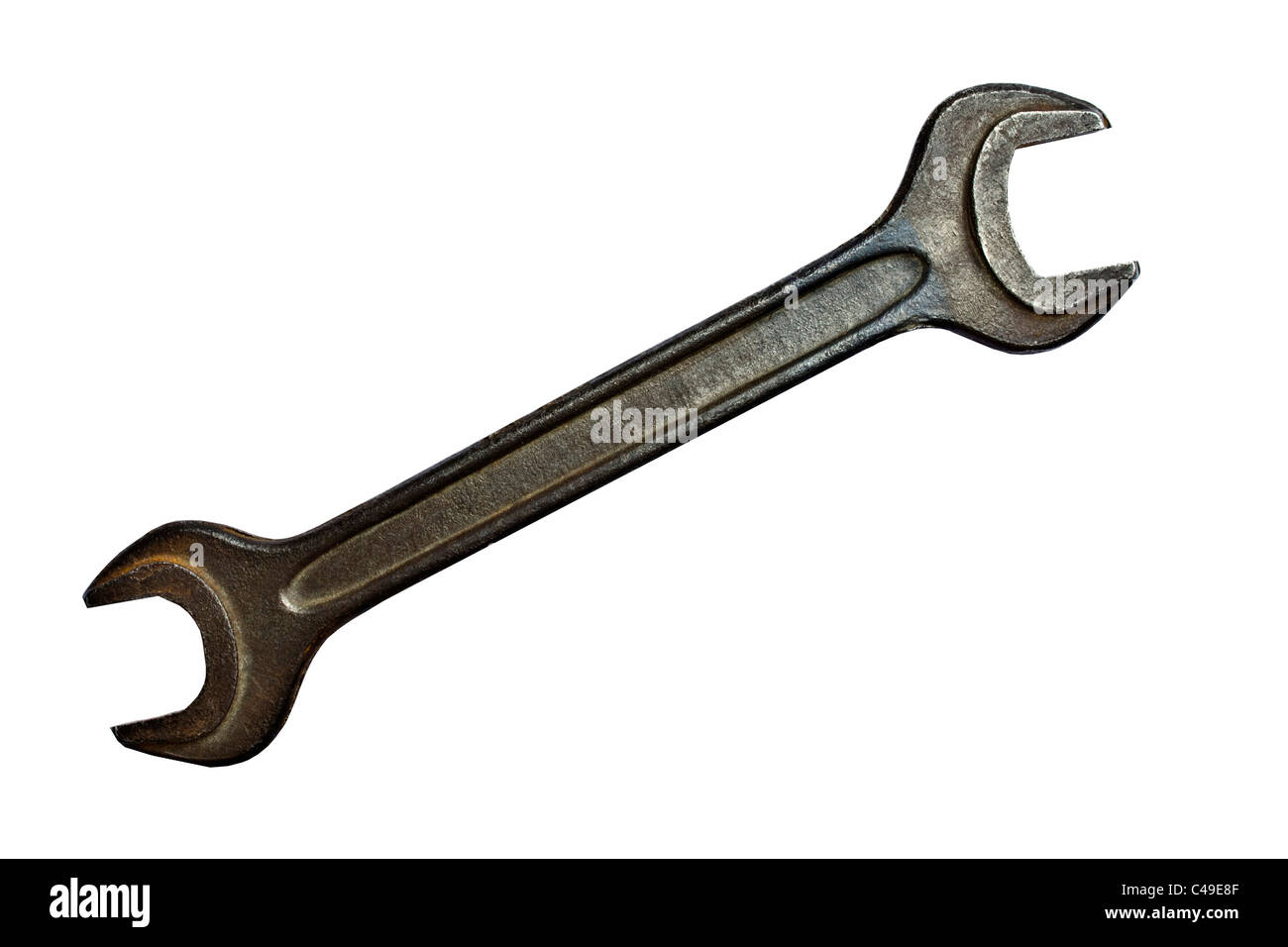 Une vieille clé dynamométrique isolé sur fond blanc Banque D'Images