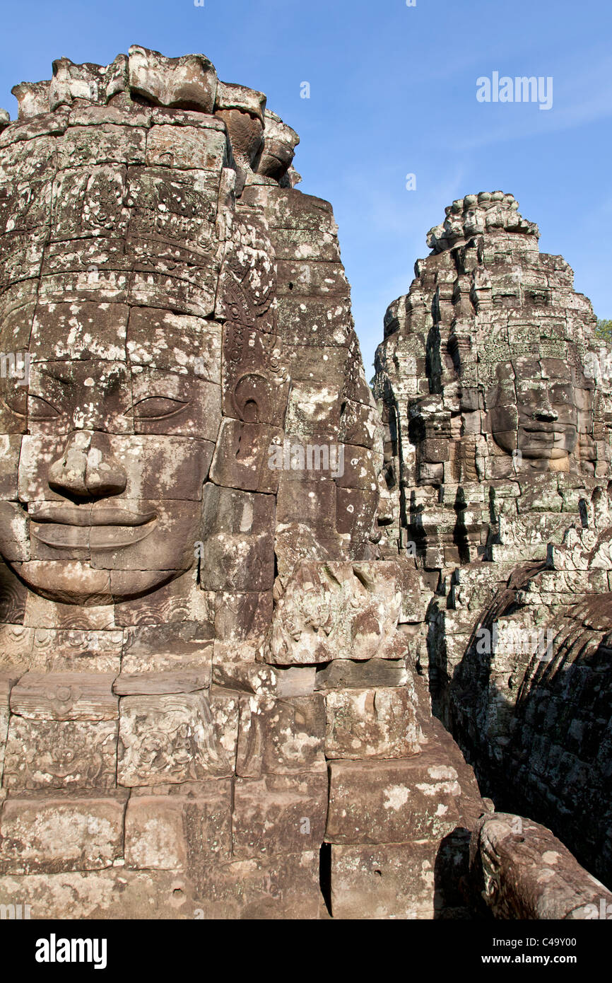 Face à tours. Temple Bayon. Angkor Thom. Cambodge Banque D'Images