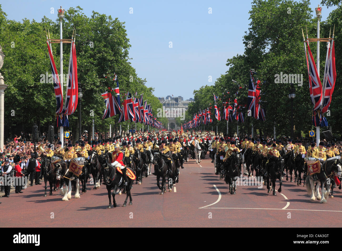 Cavalerie montée au centre commercial de la parade de la cérémonie des couleurs. Banque D'Images