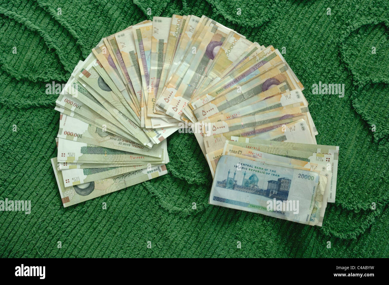 Un fan de Rial iranien bank notes Banque D'Images