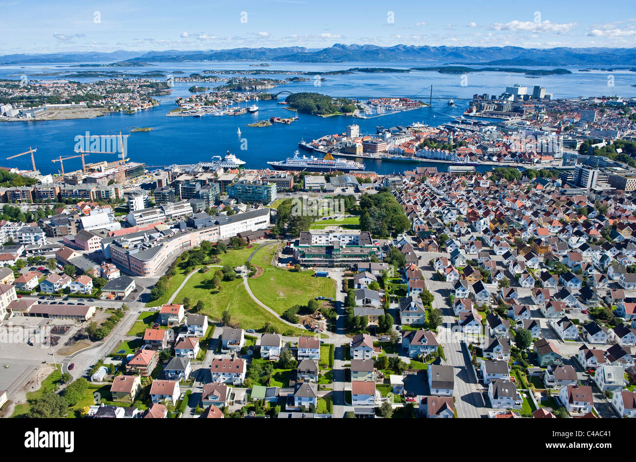 Eiganes, Byfjorden et centre-ville, Stavanger, Rogaland, Aerial Banque D'Images