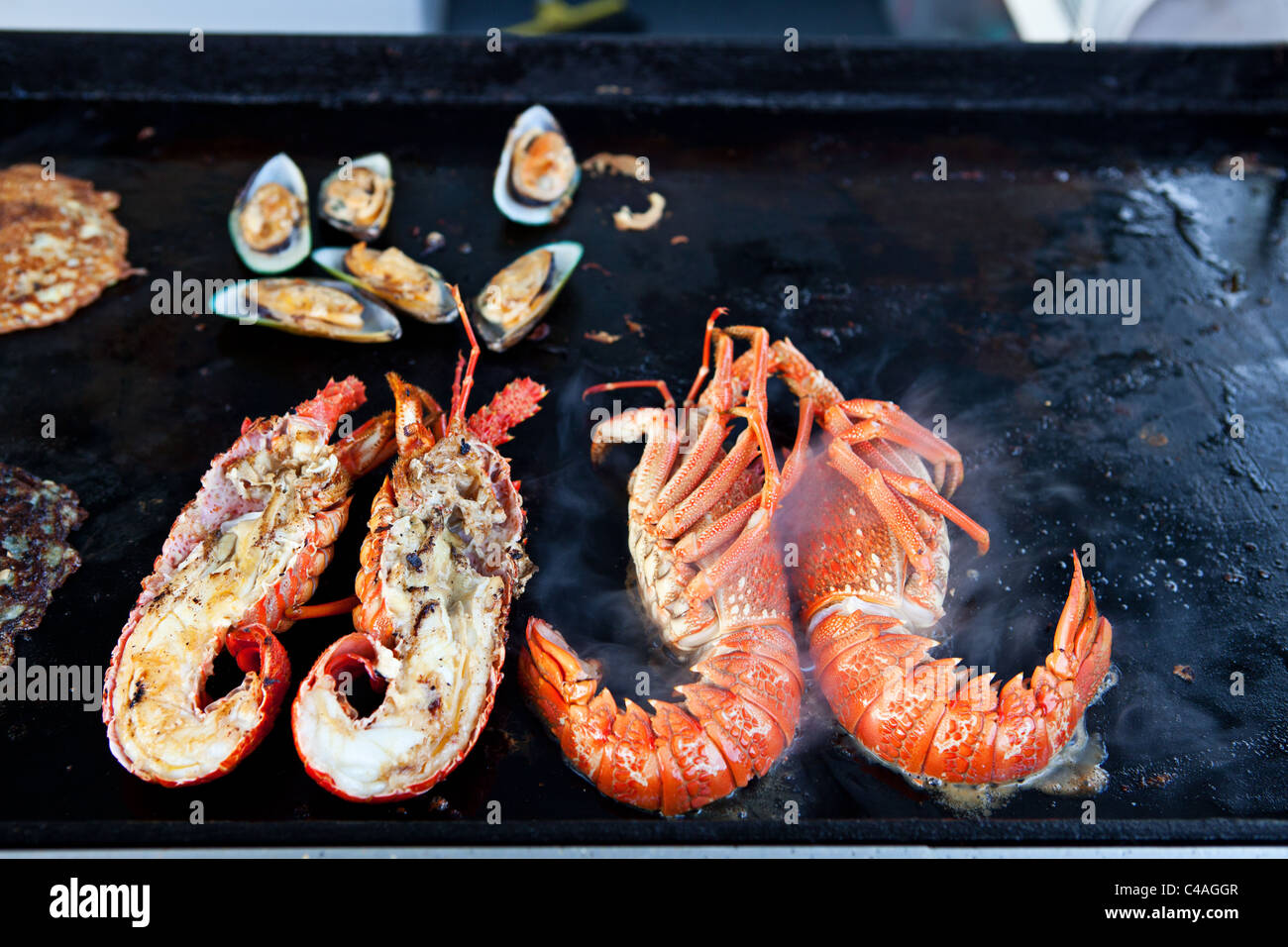 Nouvelle-zélande le homard sur le gril dans un petit restaurant gastronomique à Kaikoura, Nouvelle-Zélande Banque D'Images