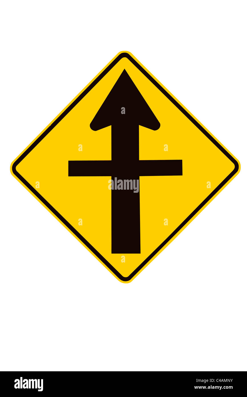 Traverser des routes Junction (intersection) road sign, Nouvelle-Zélande Banque D'Images