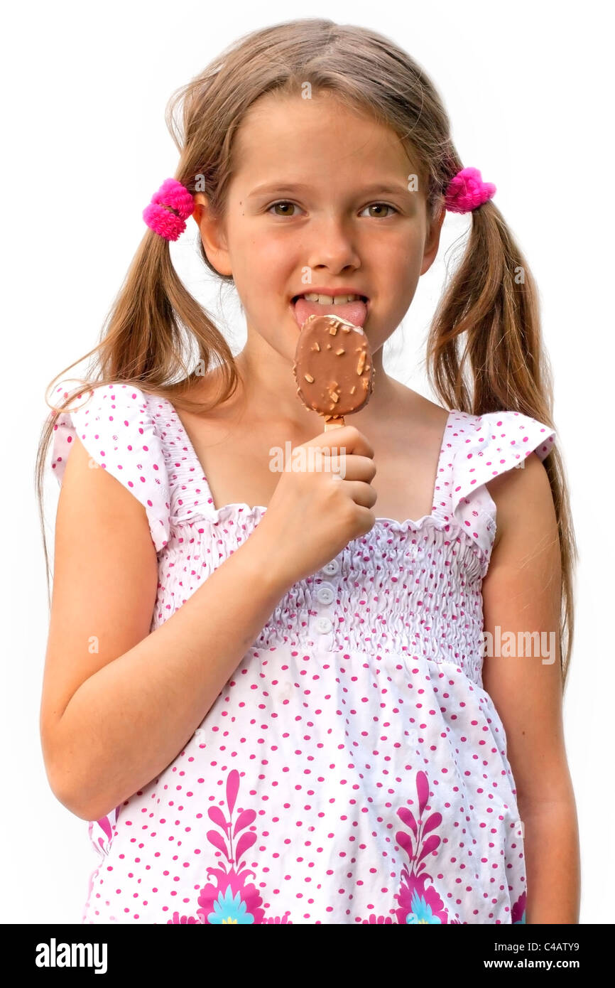 7 ans, fille de la crème glacée Banque D'Images
