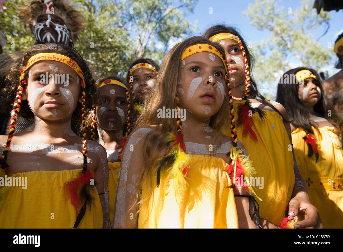L'Australie, Queensland, Laura. Les jeunes danseurs autochtones au Festival de danse autochtones Laura. Banque D'Images