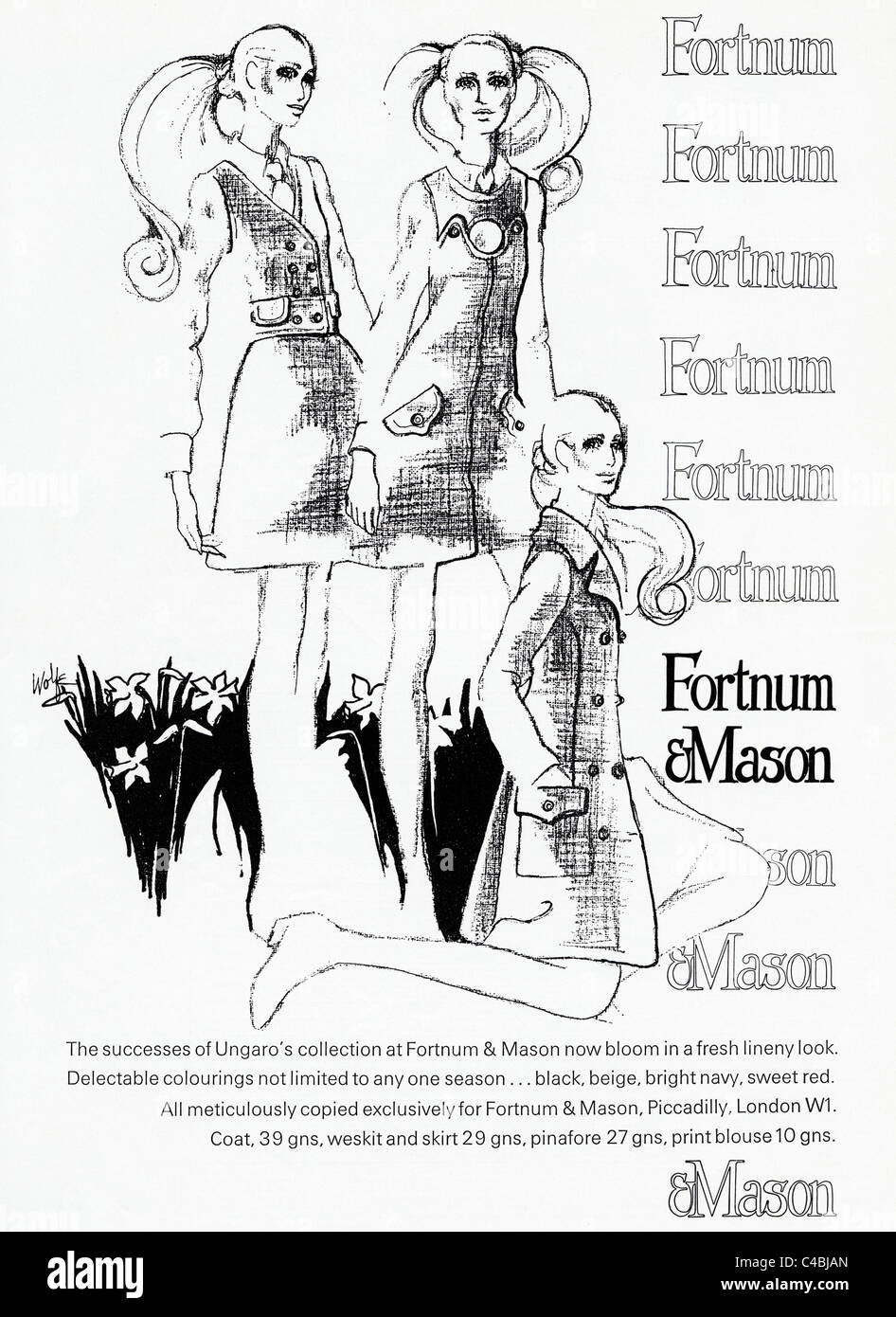 Annonce d'origine pleine page dans le magazine de mode vers 1969 pour la collection UNGARO à Fortnum & Mason Banque D'Images