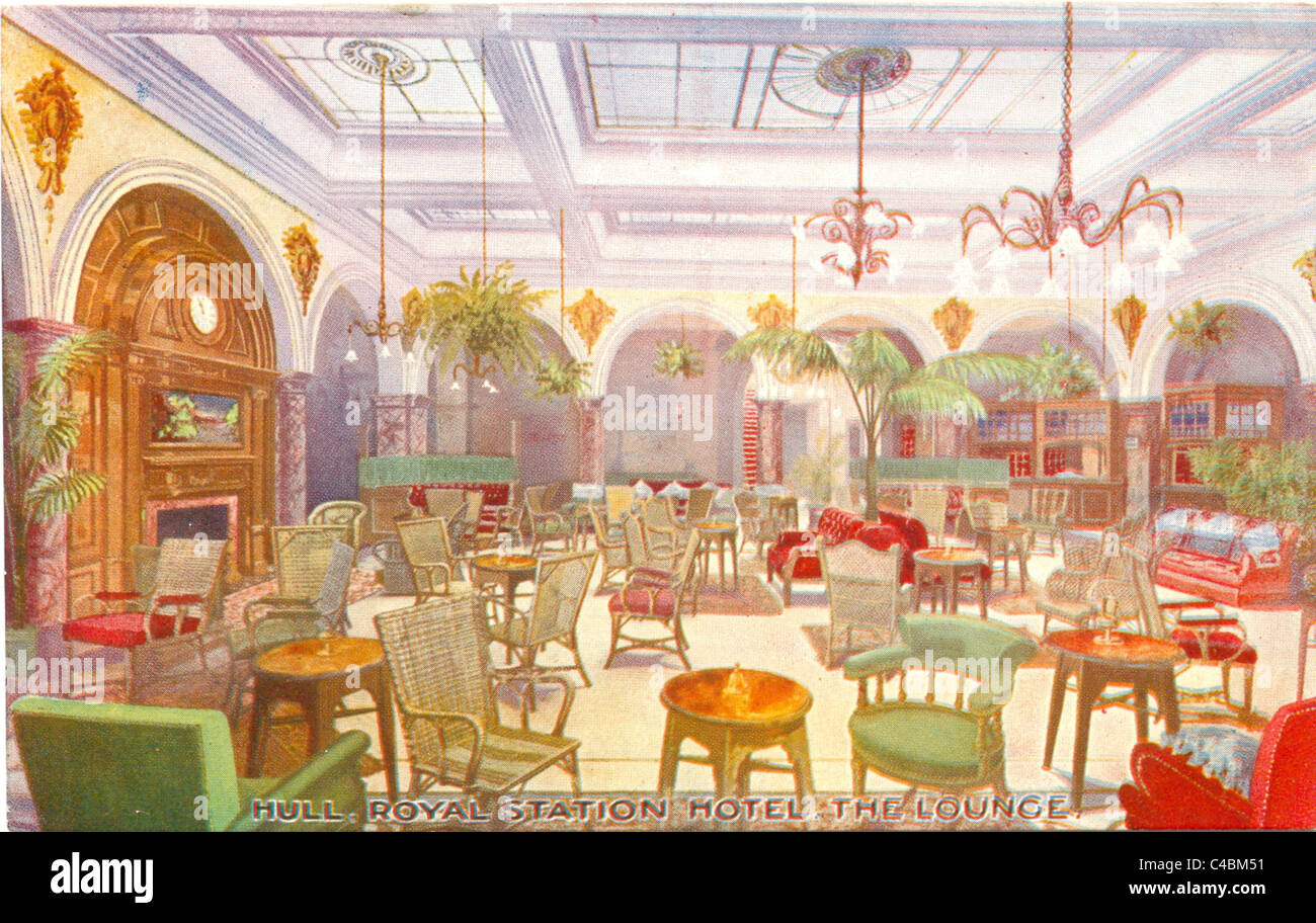 Carte postale de la lounge, Royal Station Hotel, Hull Banque D'Images