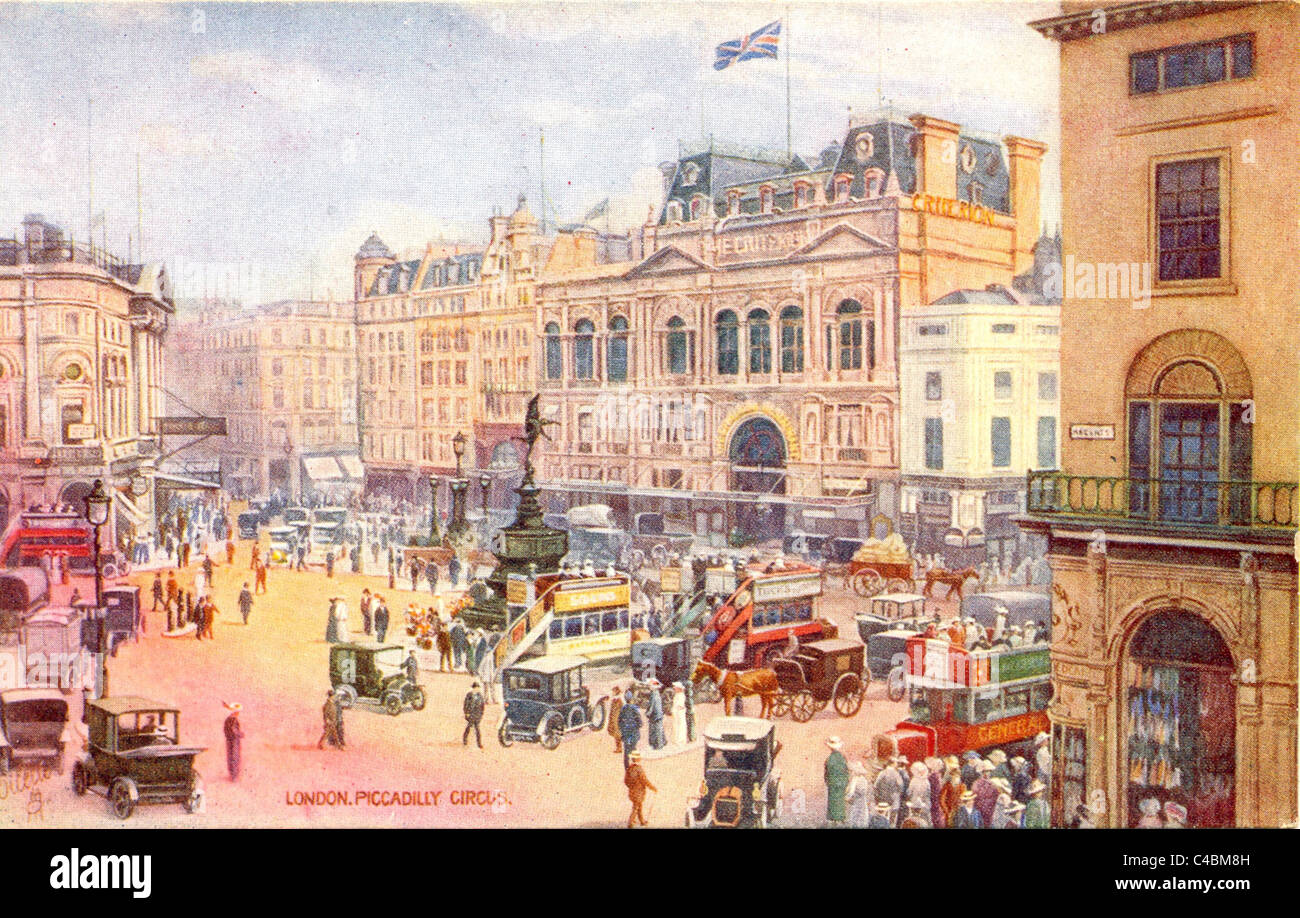 Carte postale de Piccadilly Circus, Londres Banque D'Images