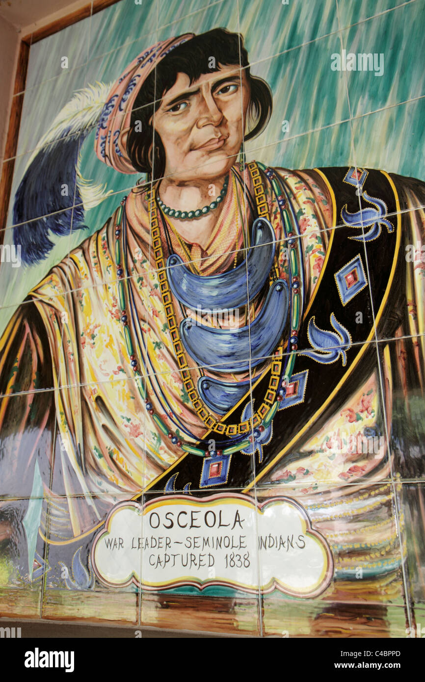 Saint Augustine Floride, St. Francis Street, le musée de la Maison la plus ancienne, l'Amérique autochtone Seminole Indian Chief Osceola, les visiteurs voyage visite touristique Banque D'Images