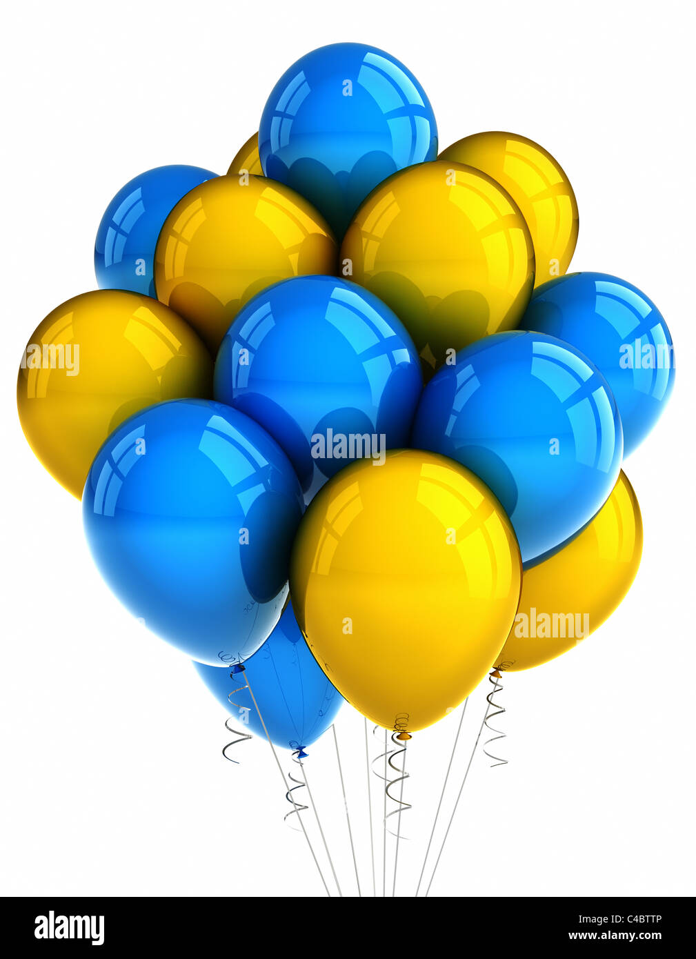Un bouquet de ballons parti jaune et bleu Photo Stock - Alamy