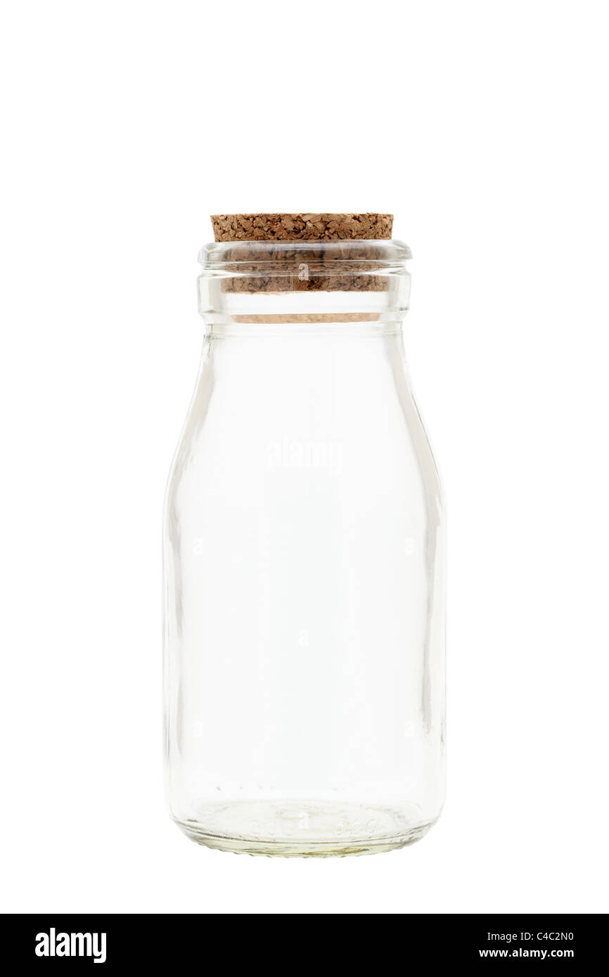 Bouteille de lait vide isolé sur fond blanc Banque D'Images