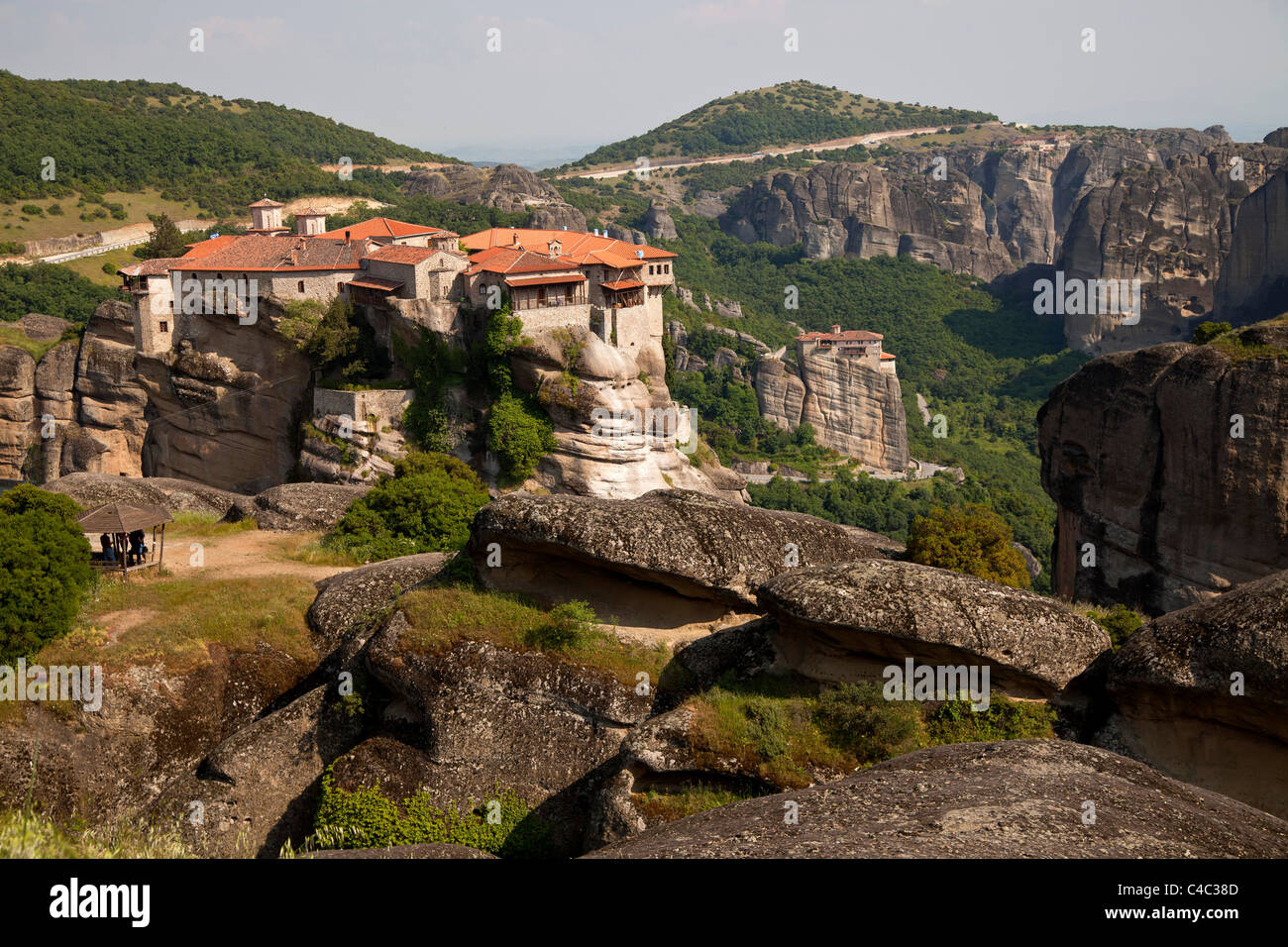 Les météores de monastères orthodoxes de l'est complexe, Patrimoine Mondial de l'Unesco dans la plaine de Thessalie, Grèce Banque D'Images