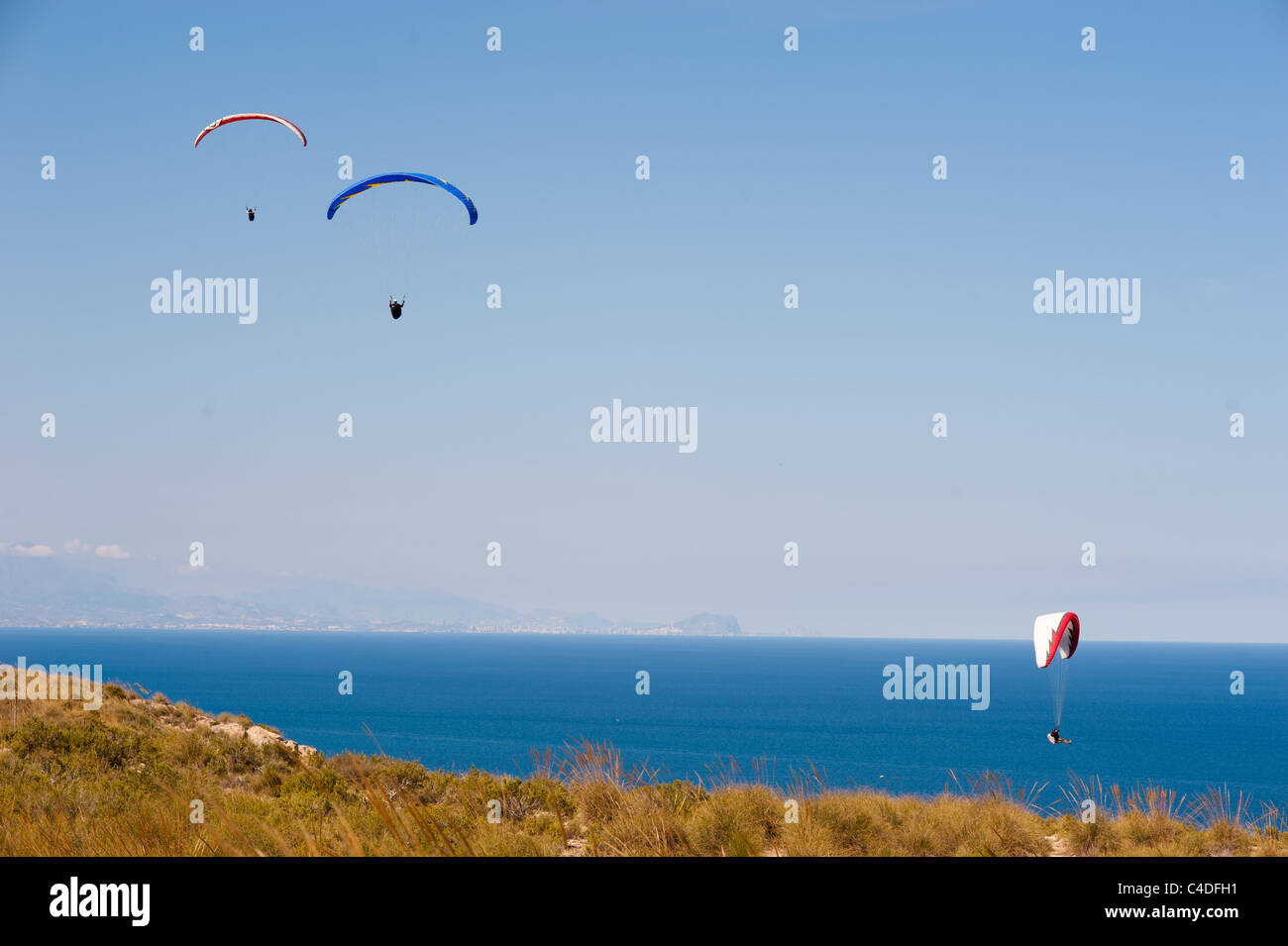 Parapentes profitant de leur passe-temps sur une journée ensoleillée Banque D'Images