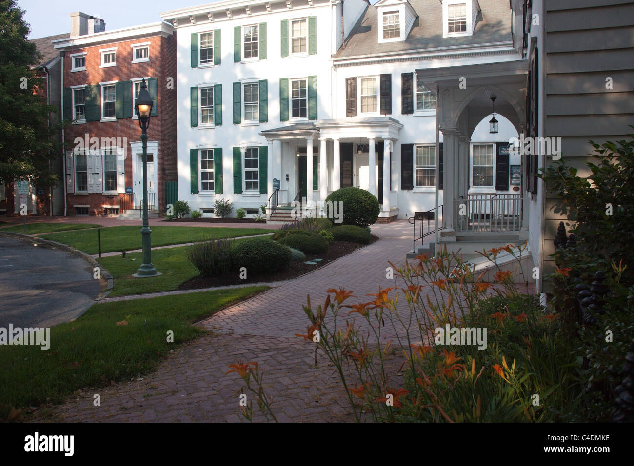 Maisons contenant des lobbyistes et des bureaux à l'état vert dans Dover, Delaware Banque D'Images