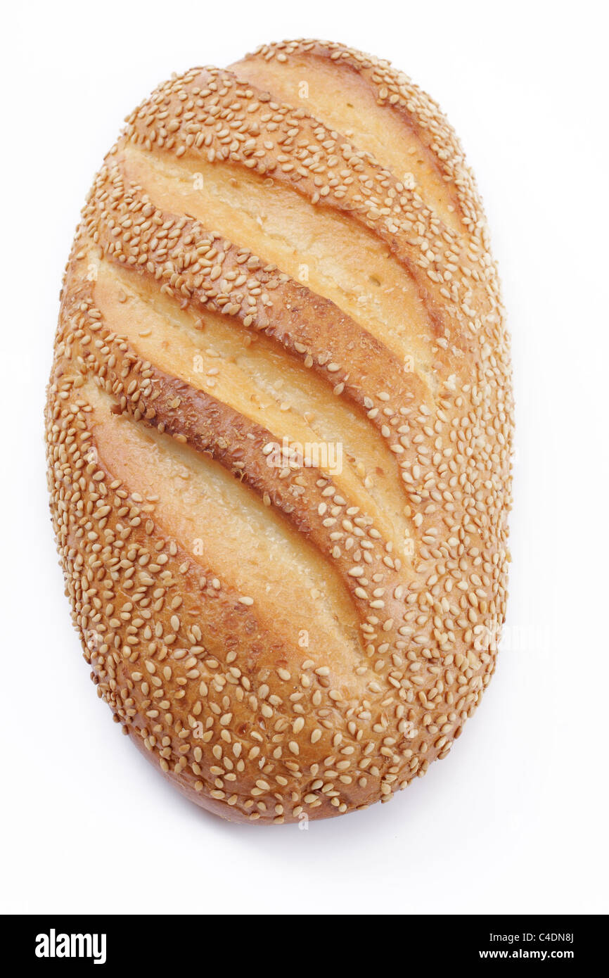 Le pain avec un sésame, over white Banque D'Images