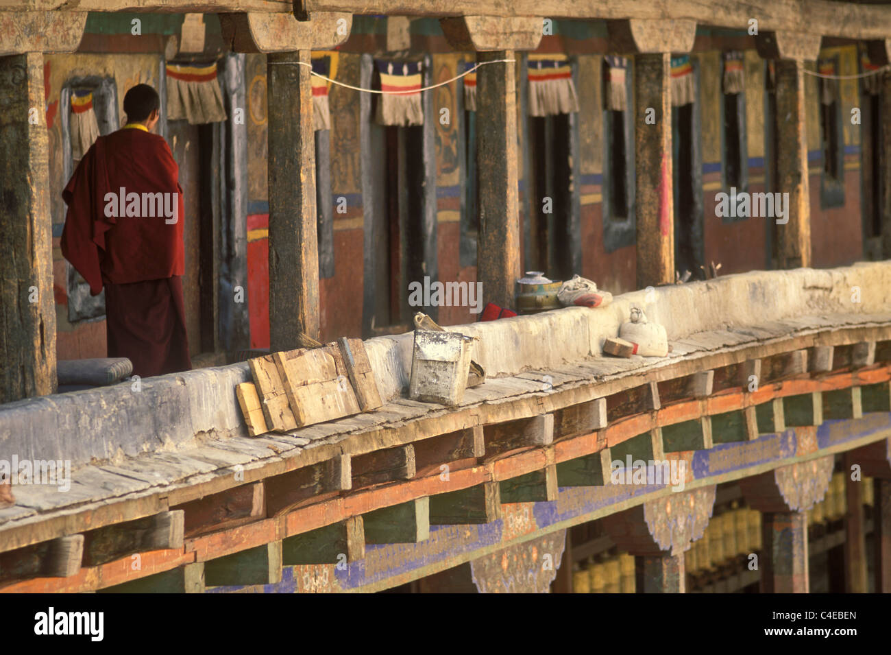 Monk's quarters, Utse, Samye, premier monastère bouddhiste à être fondée au Tibet. Banque D'Images