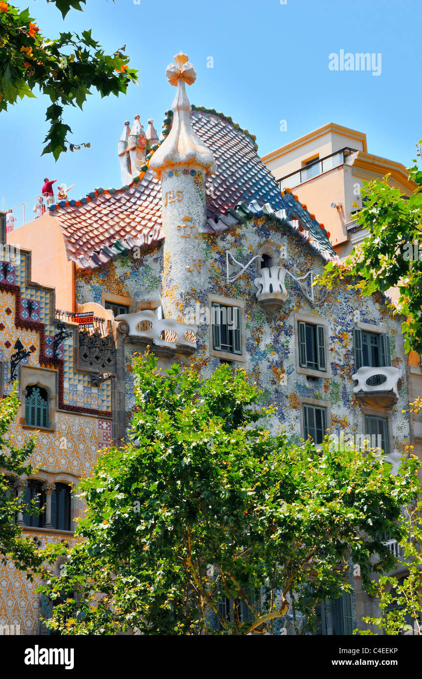 Casa Batlo, construire en 1906 par l'architecte Antoni Gaudi, à la Passeig de Gracia, Barcelone, Espagne. Banque D'Images