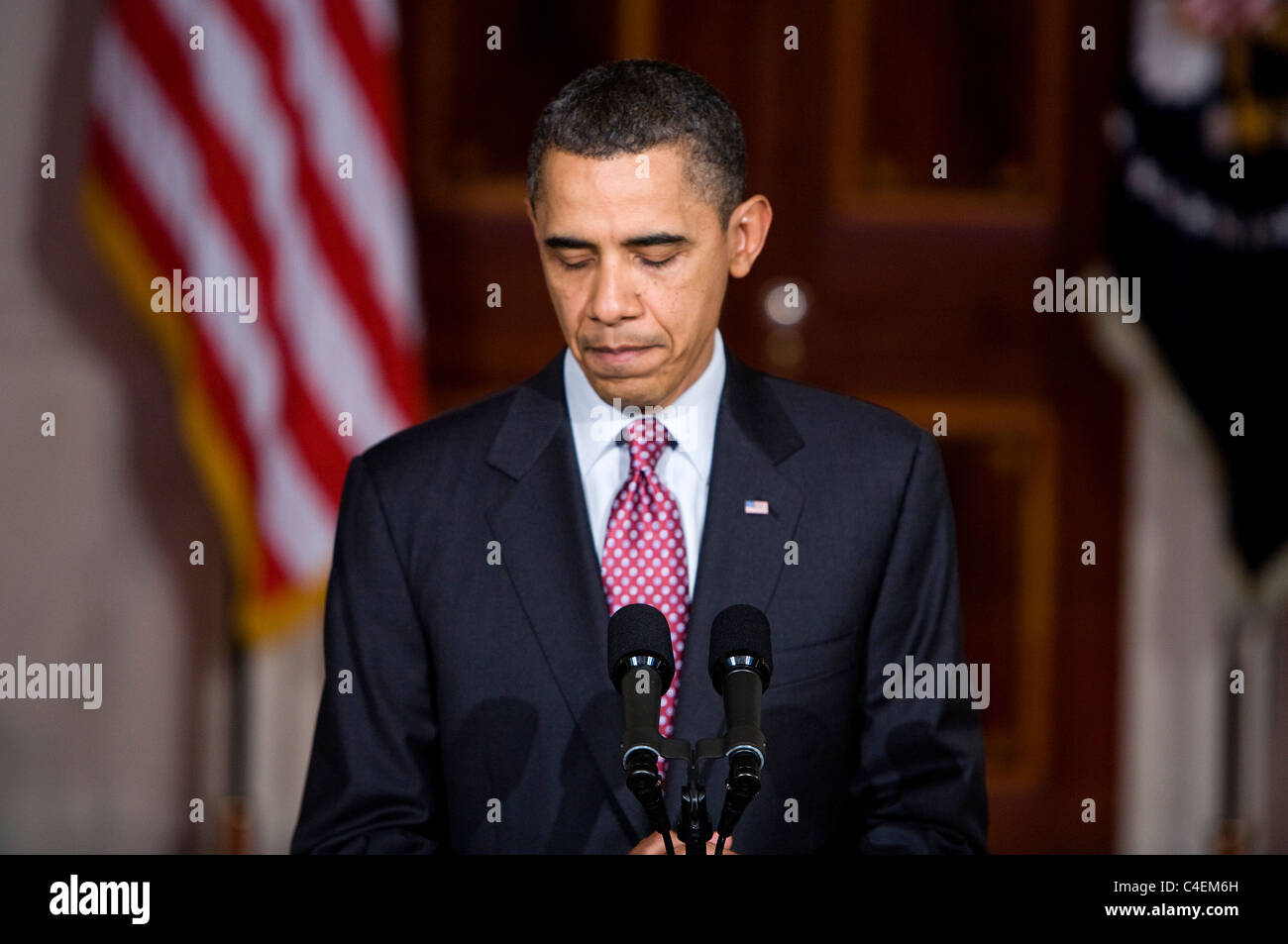 Le président Barack Obama prononce une allocution sur les troubles en Égypte. Banque D'Images