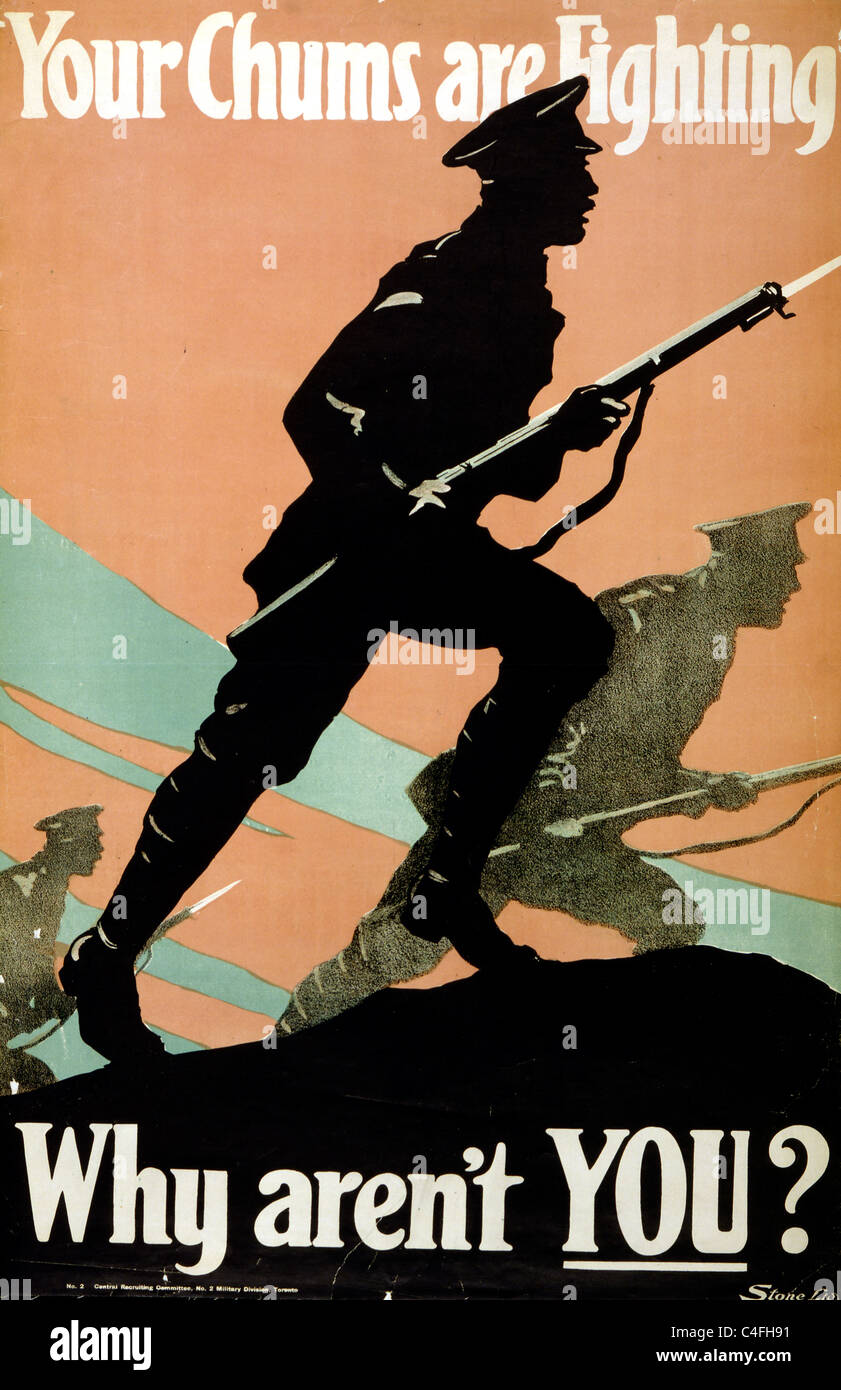 Vos chums se battent -- pourquoi n'êtes-vous pas ? Poster montre silhouette de soldats, baïonnette appelée en bataille. Affiche de recrutement. Banque D'Images