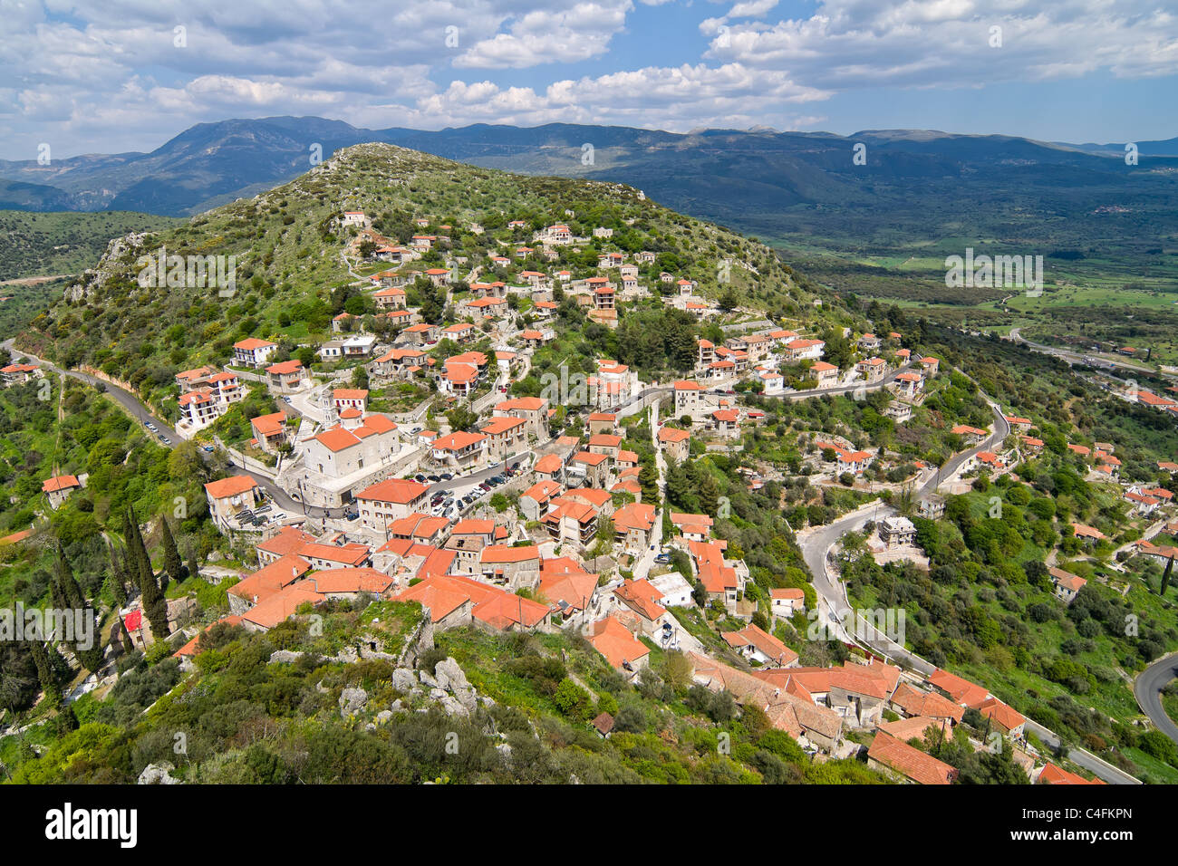 Le village de Karytaina en Grèce, vue du château Banque D'Images