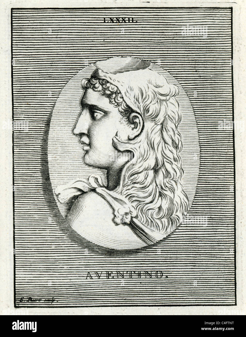 Portrait classique d'Aventinus un fils d'Hercule et de la prêtresse Rhéa mentionnés dans l'Énéide de Virgile Banque D'Images