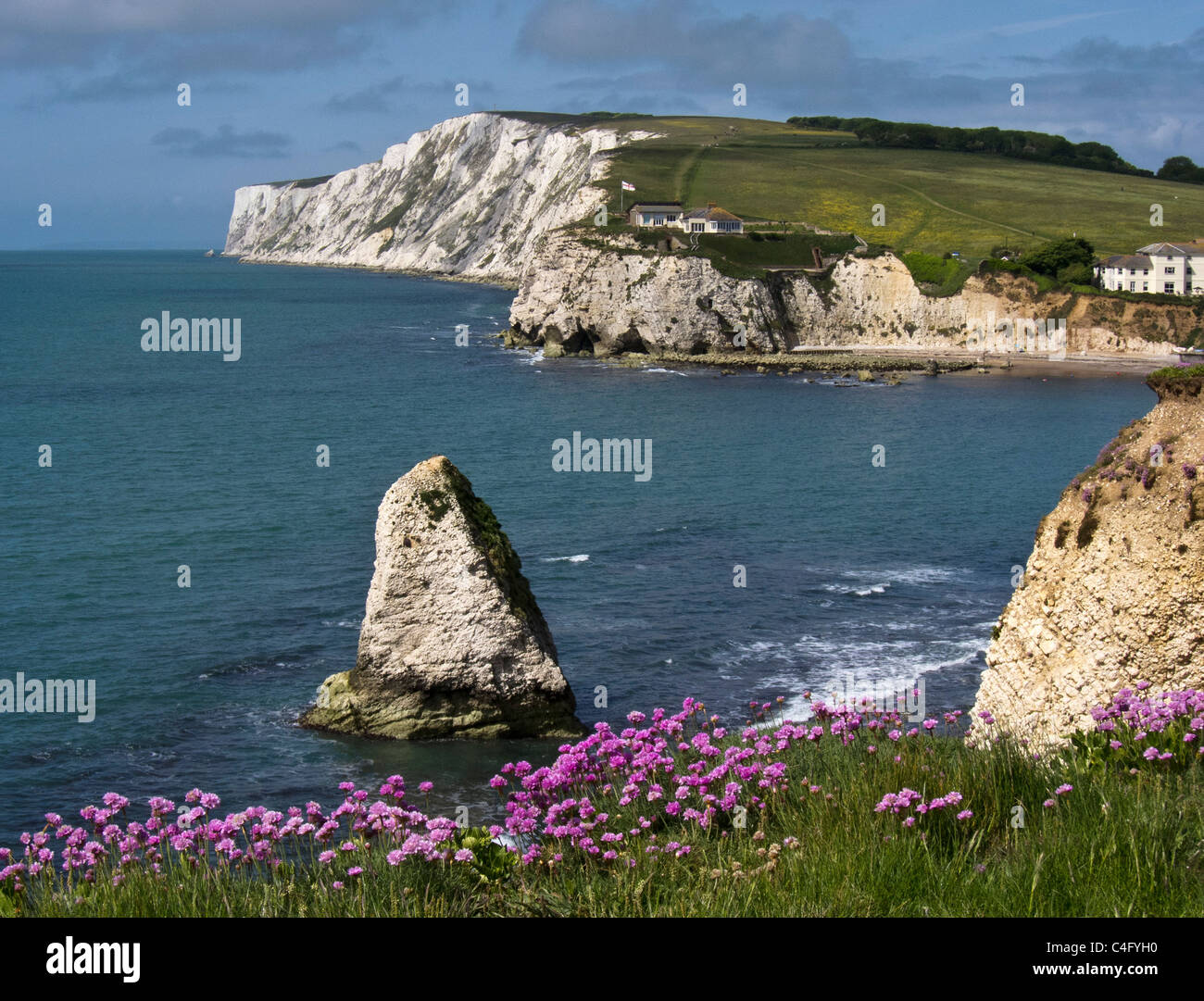 Île de Wight, l'eau douce Bay et Tennyson Down de Compton Vers le bas, l'OIEAU, England, UK. Banque D'Images