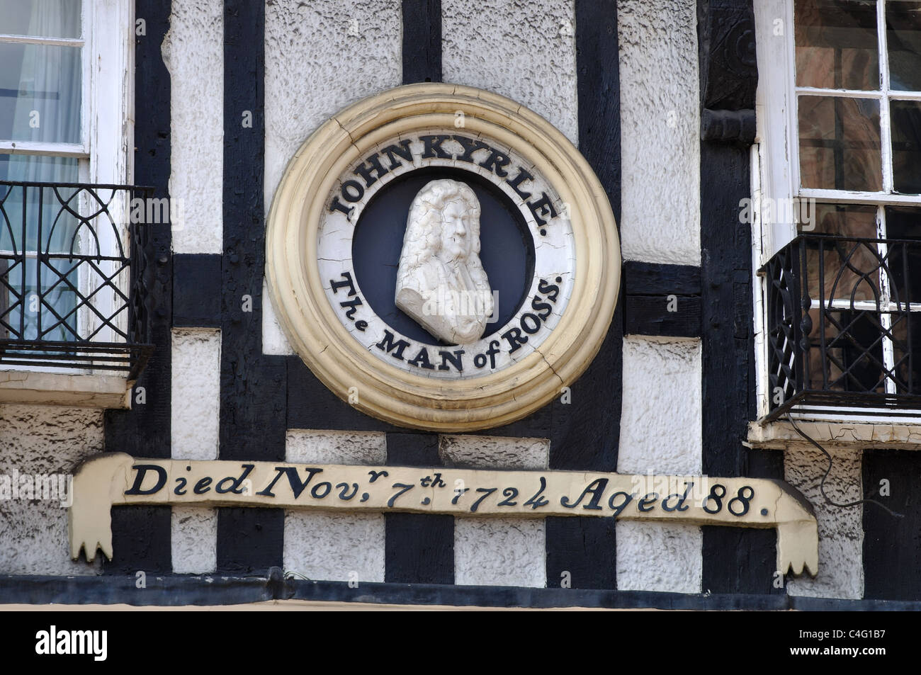 John Kyrle l'homme de Ross plaque, Ross-on-Wye, Herefordshire, Angleterre, RU Banque D'Images