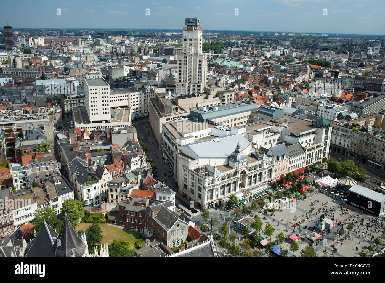 Anvers vue du ciel - Antwerpen City View KBC Bank Tower Banque D'Images