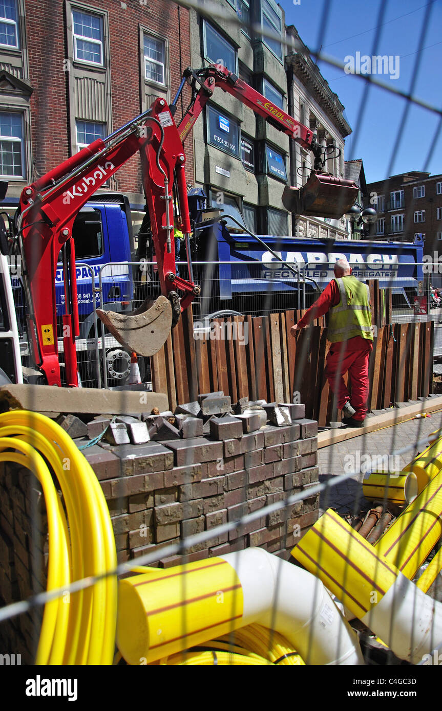 Les travaux routiers dans la région de Market Square, Dover, Kent, Angleterre, Royaume-Uni Banque D'Images