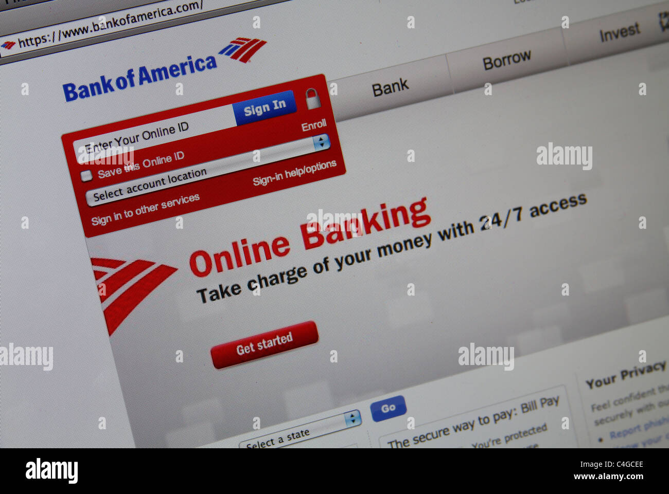 La banque d'Amérique site web en ligne d'écran splash Banque D'Images