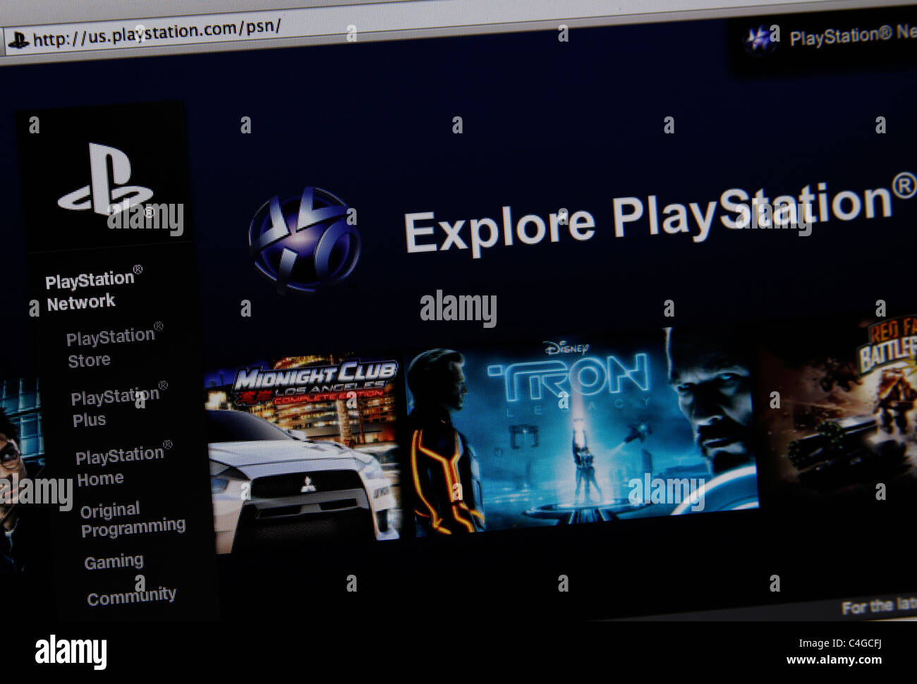 Play Station Network site web en ligne d'écran splash Banque D'Images