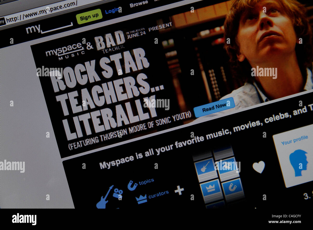 MySpace site web en ligne d'écran splash Banque D'Images